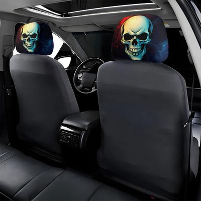 Cool Skull Print Car Headrest Covers , Easy To Install, Personalized Car Headrest Decor