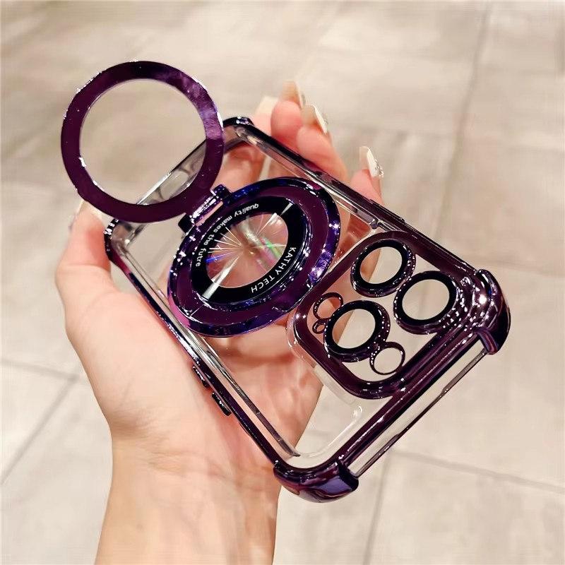 Luxury Plating Magsafe Magnetic Holder Stand Clean Phone Case For iPhone 11 12 13 14 15 Pro Max Bumper Protector On 15Plus Cover