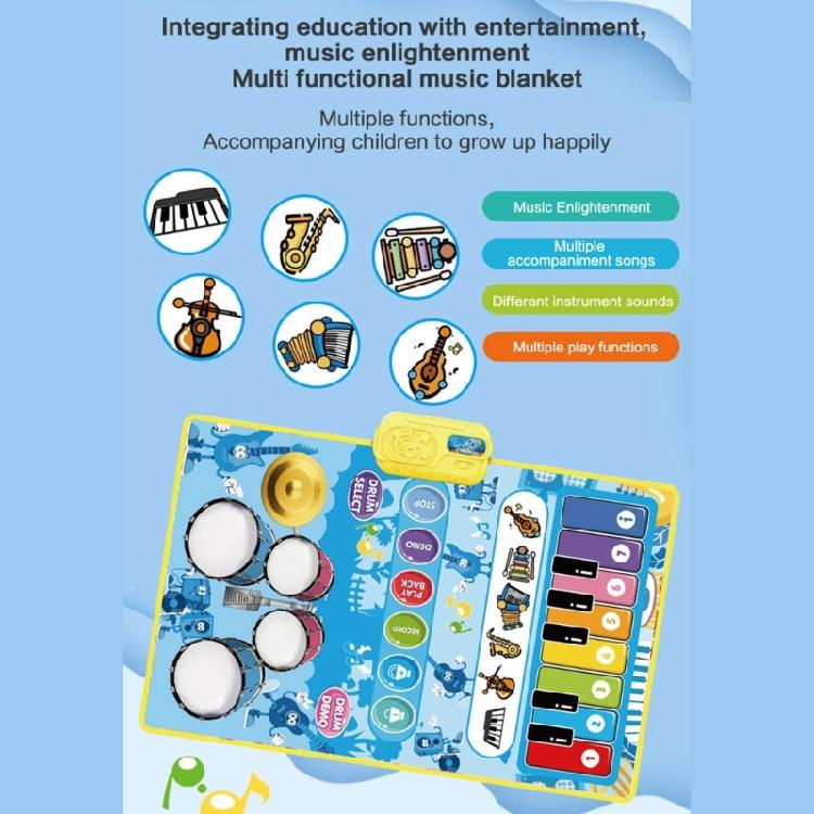 Interactive Kids Piano Playmat With Drum Sounds Musical Learning Toy for Creative Game & Physical Development