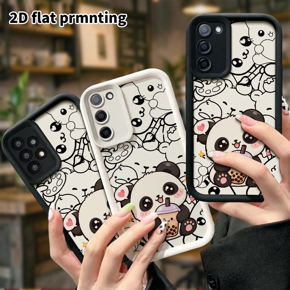 Phone Case: 2D flat, suitable for Samsung Galaxy A34 A35 M05 M06 S20 S22 S21 FE Plus 5G protective cases, panda drinking bubble tea, perfect holiday g