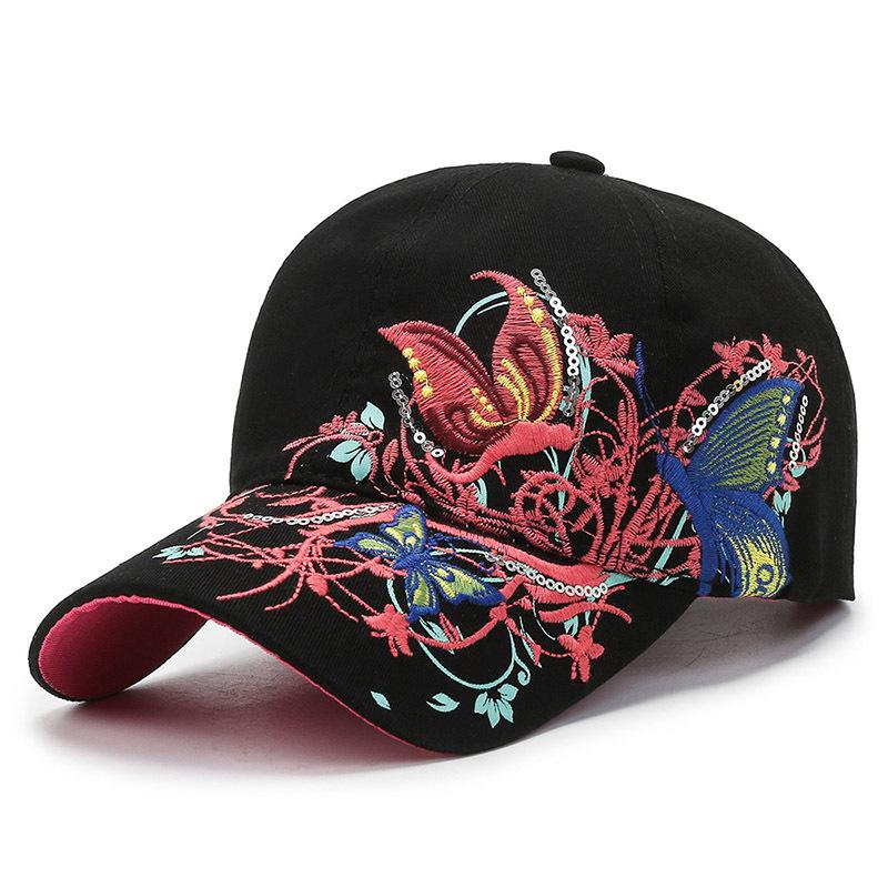 Spring and autumn new women's hat curved brim butterfly decorative baseball cap embroidery monochrome cap dome travel hat