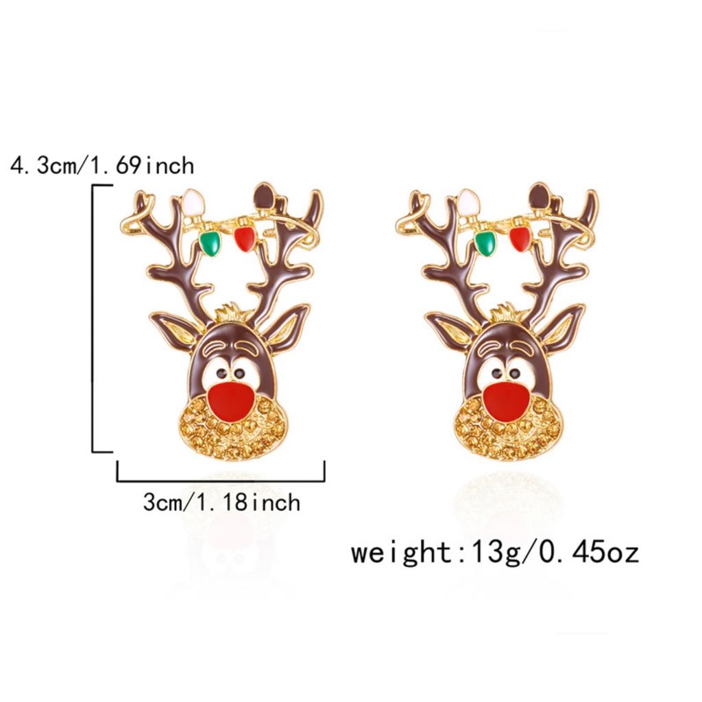 Christmas Enamel Bulb String Cute Reindeer Animal Drop Earrings Creative Holiday Dangle Earring Party Jewelry Gift For Women Men