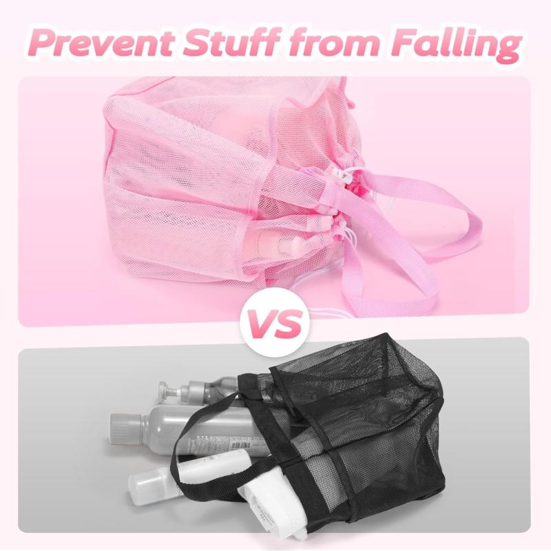 Mesh Shower Caddy Bag Portable Drawstring Bathroom Organizer College Dorm Shower Bag for Gym Swimming Travel Camping
