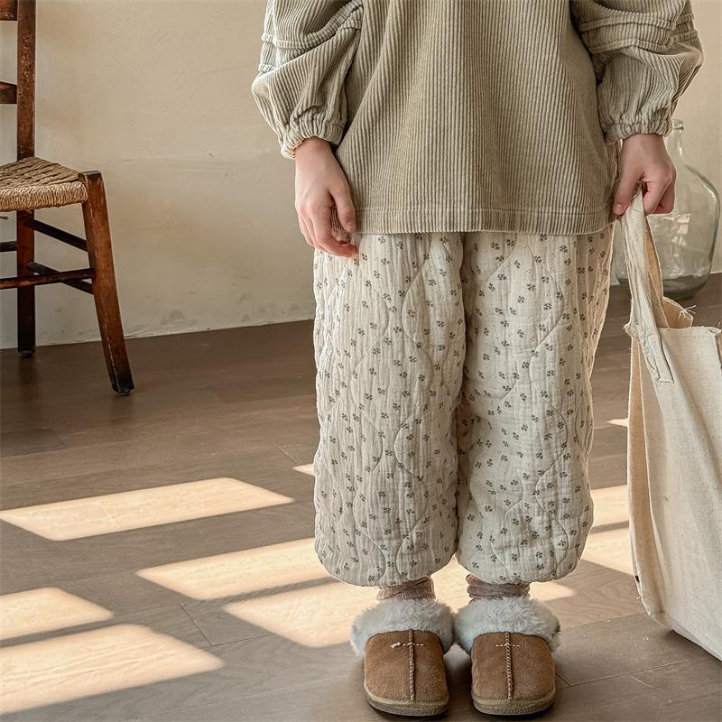 Winter Baby Girls Printed Pants Thicken Warm Cotton-padded Korean Style Children Casual Trousers