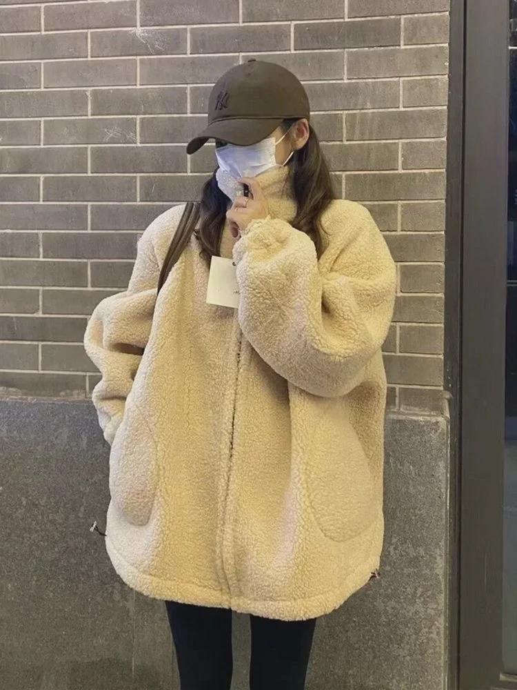 Manteau d'hiver pour femme 2025 de haute qualité, épais, style peau d'agneau