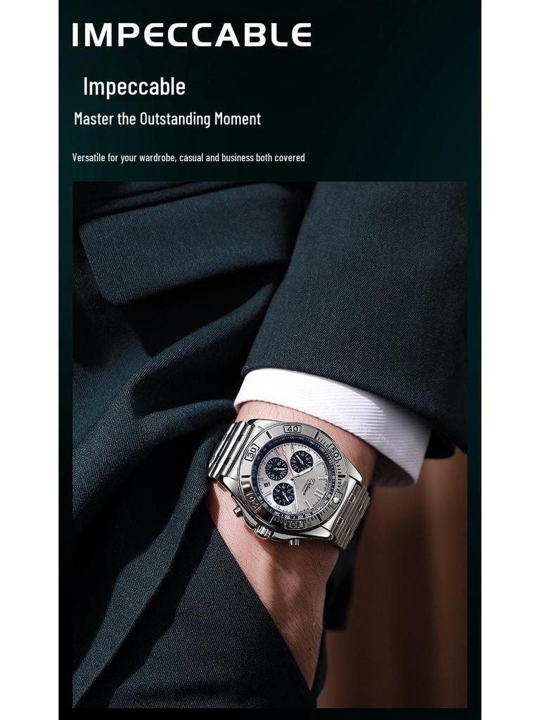 Durlunwei Men's 6-Hand Chronograph Mechanical Watch with Panda Dustproof Band