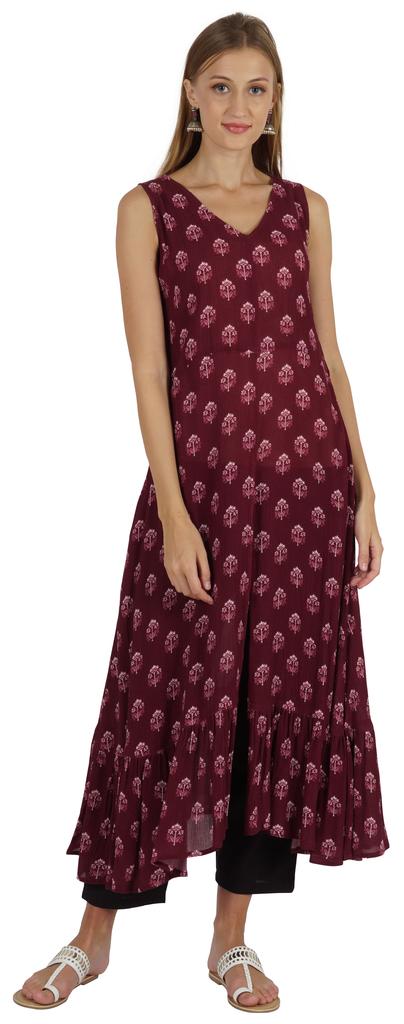Phagun Indo Western Printed Flared Kurti For Womens Sleeveless Indian Traditional