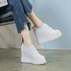 Fashion 11CM Genuine Leather Shoes New Autumn Winter Lace-up High-top Women Sneaker Shoes High Heels Increase Within Wedges Casual Shoes