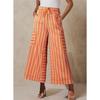 Women's pants summer striped straight pants drawstring wide-leg beach casual pants