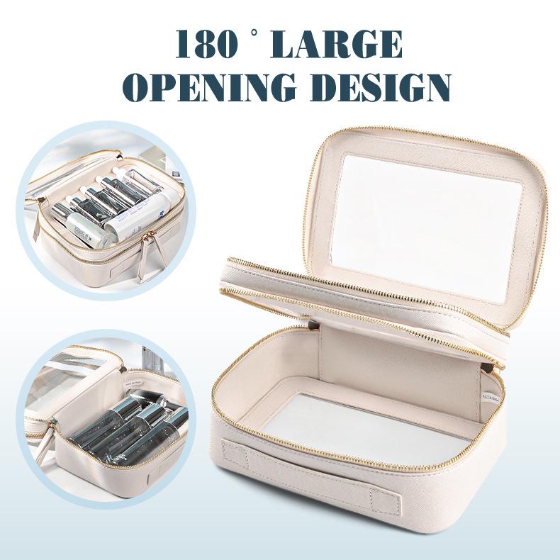 Waterproof Large-Capacity PU Makeup Bag - Portable Double-Layer Transparent Design