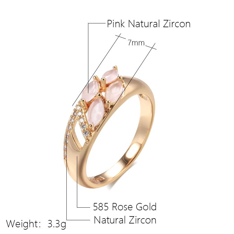 Trendy Pink Natural Zircon Ring For Women  Rose Gold Unusual Accessories Geometry Ring Luxury Bride Wedding Jewelry