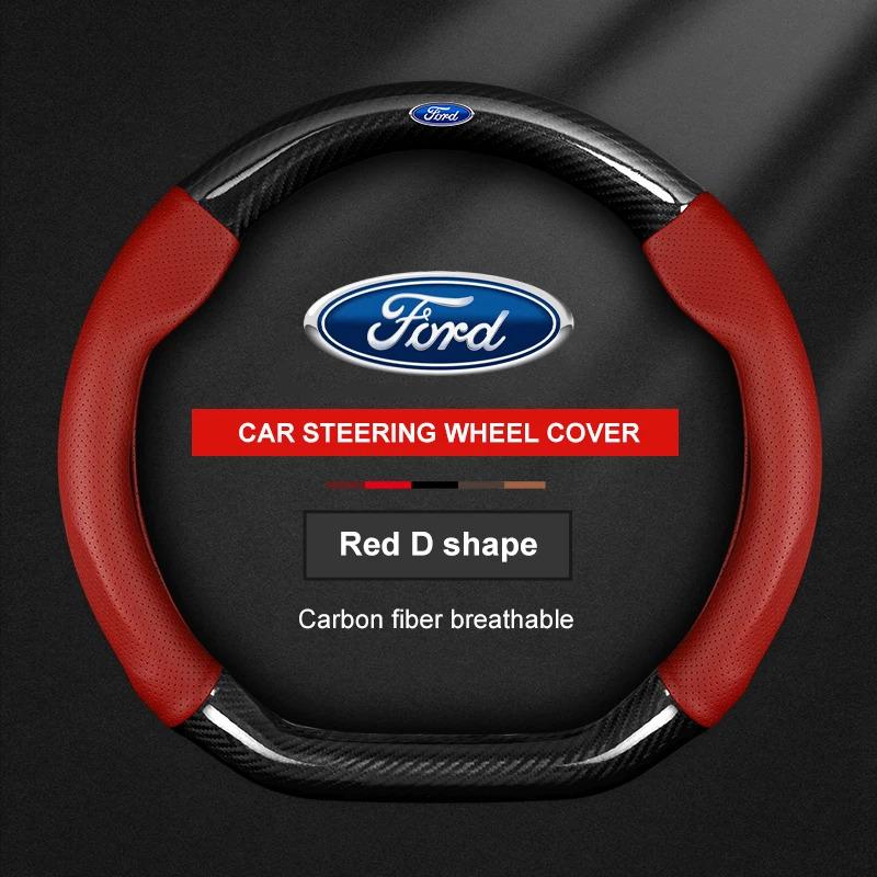fypaj3 Car Carbon Fiber Ventilate Steering Wheel Cover Ford ST Mondeo F150 Fusion Mustang EXPLORER ESCAPE EDGE Fiesta Focus Kuga Ranger