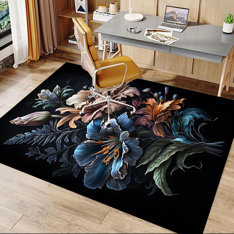 1pc Floral Artwork Carpet Anti Slip Polyester Floor Mat for office.Bedroom