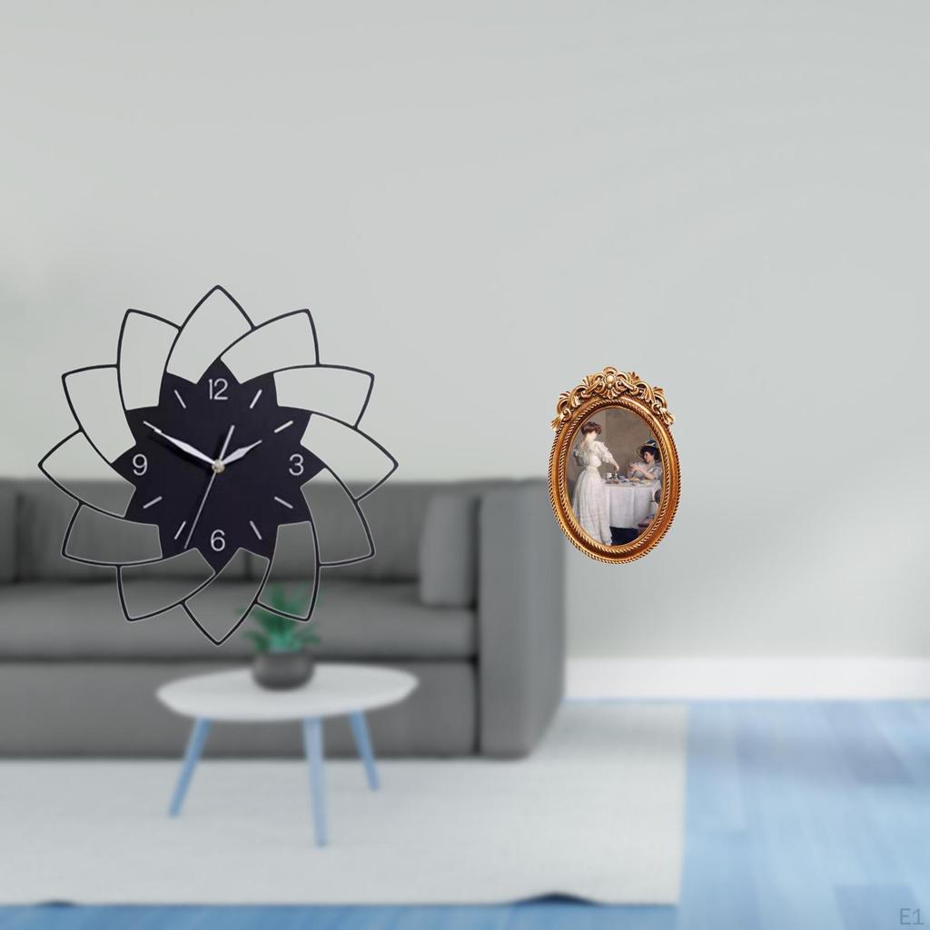 Acrylic Clock with Ornate Resin Photo Frame Hanging Quiet Indoor Decorative Clocks Tabletop Display