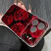 Scarlet Red Rose Flower Pattern Case For iPhone 17 Pro Max Coque iPhone 16 15 14 13 Pro Max 11 Clear TPU Silicone Soft Cover
