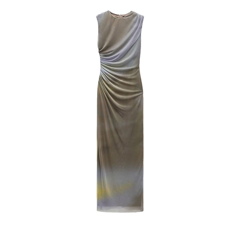 Spring New Arrival French Style Slim-Fit Evening Dress Round Neck Sleeveless Ruched Decoration Midi Skirt Dress 8312478