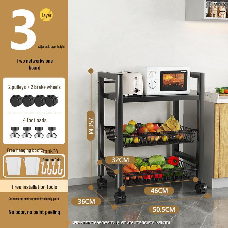 Multi-layer Movable Kitchen and Bathroom Storage Trolley and Vegetable Basket