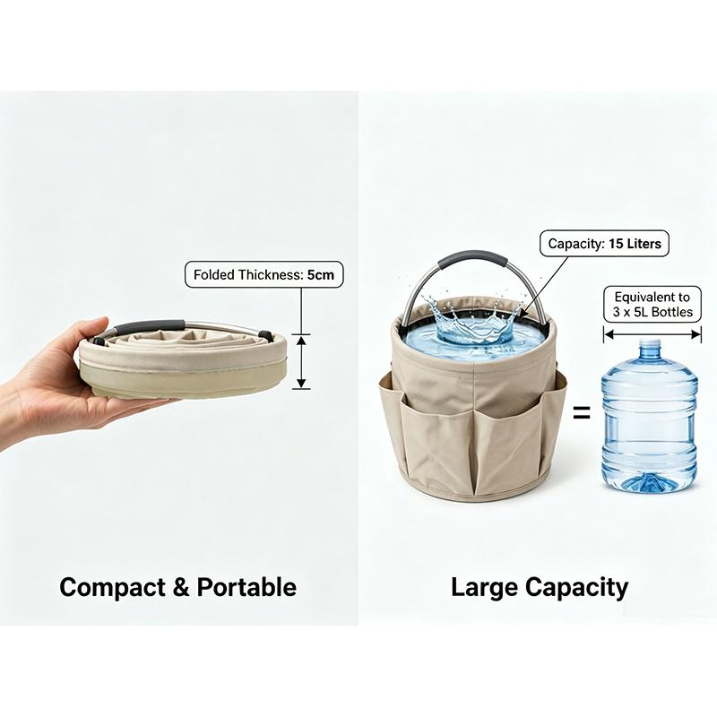 Multi-pocket Foldable Waterproof Storage Bucket, Oxford Cloth Portable Handheld Multi-purpose Bucket for Fishing, Camping & Car Washing