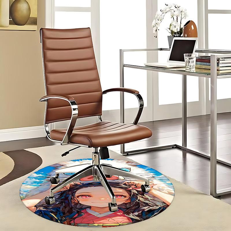 

1pc Anime Design Round Carpet Cute Cat and Girl Print Chair Mat for Office, Home Decor, Living Room, Bedroom 80cm