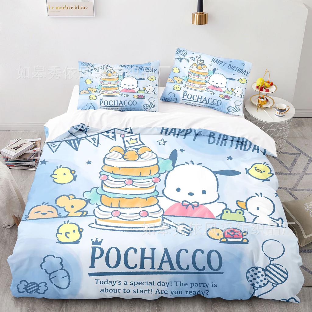 Sanrio Pochacco Bedding Sets Comforter Quilt Bed Cover Duvet Cover Pillow Case 2-3 Pieces Sets Kids Adult Size