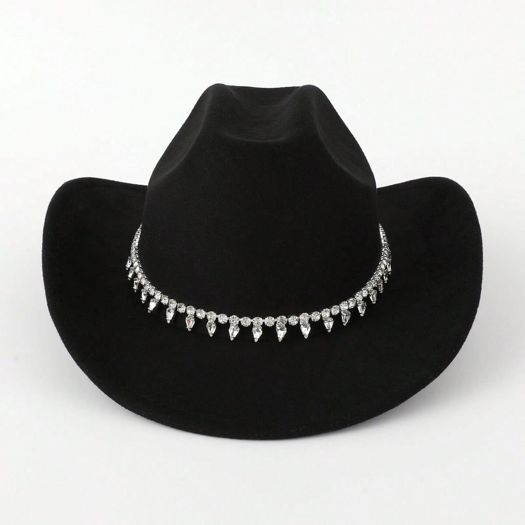 Bridal Zircon Western Cowboy Hat Crystal Atmospheric Fashion Bridal Jazz Hat Party Felt Hat