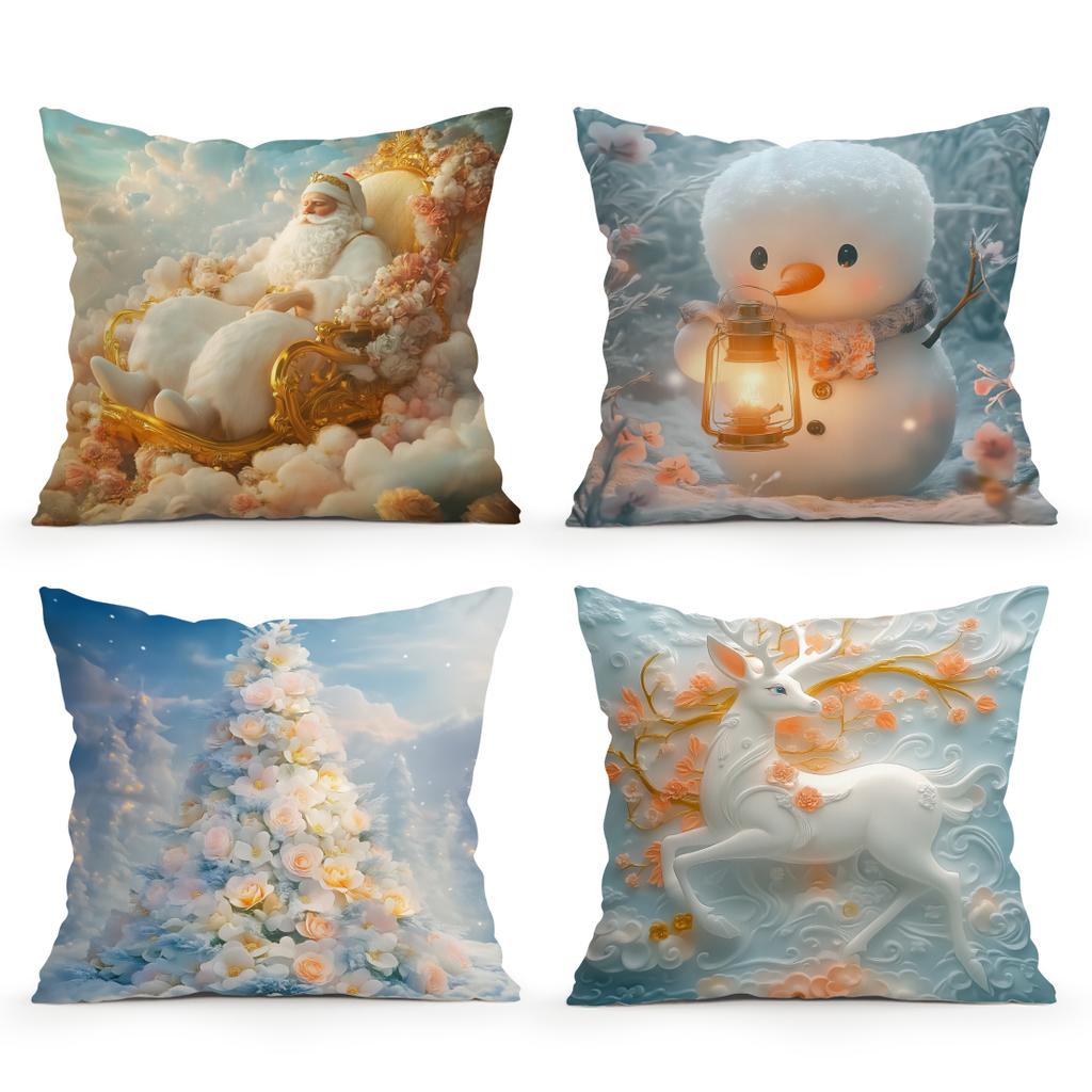Blue Dreamy Christmas Theme Pillowcase Bedroom Sofa Cushion Cover 100% Polyester Living Room Cushion Pillowcase Home Decor