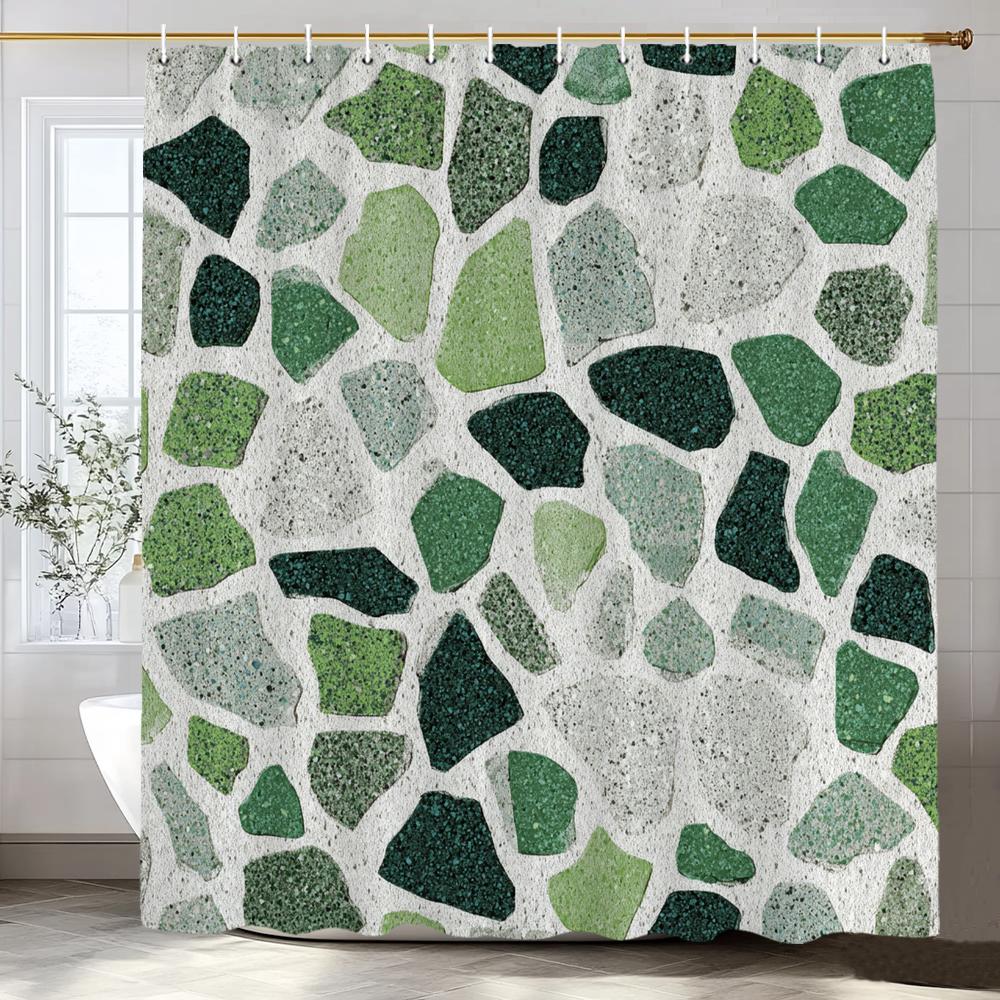 Modern Mosaic Shower Curtain,Waterproof Bathroom Decor, Unique Gift, Stylish Design,Elegant Home Decoration Curtain With Hooks