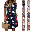 Damen Casual Kurzarm Hemdblusenkleid mit Knopfleiste Blumendruck Rundhalsausschnitt Lockerer Schnitt Knielanges Kleid mit Taschen für den Alltag