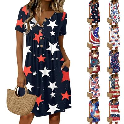 Sommerkleider für Damen 2026 Lässiges Kurzarm-Knielanges T-Shirt-Kleid Locker Schwingendes Boho-Midikleid mit Taschen