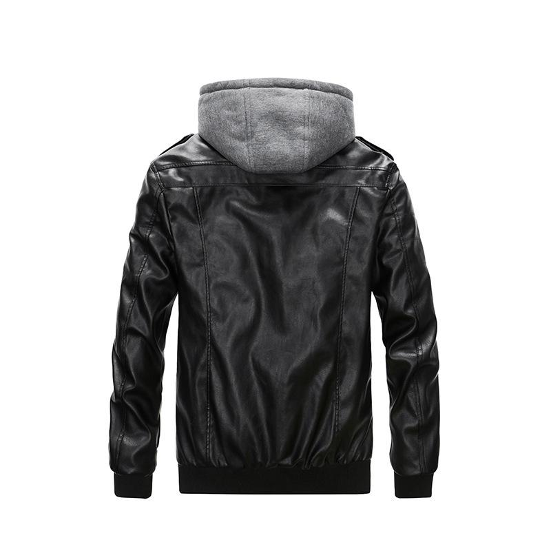 Autumn and Winter New Leather Jacket Men's Hooded Multi-pocket Large Size Men's PU Leather Jacket Casual Men's Clothing