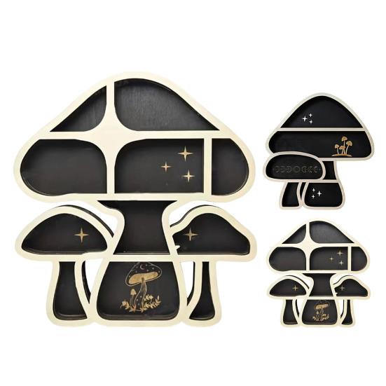 Yousheng Holz-Ausstellungsregal, Wandmontage, Pilz-Regal, rustikales schwebendes Pilz-Regal zur Präsentation von Kristall-Edelstein-Steinkerzen