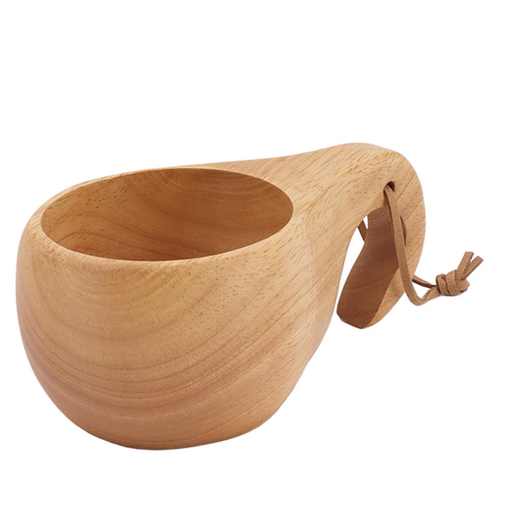 Wooden Camping Cup Nordic Style Hand Polished Portable Wooden Drinking Cup with Handle for Coffee Tea Milk