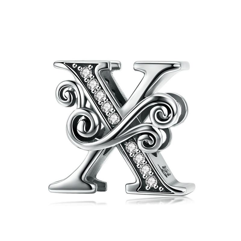 bamoer Funny 925 Silver DIY Letter Alphabet Metal Beads fit for Silver 925 Bracelet Heart Pattern Charms DIY