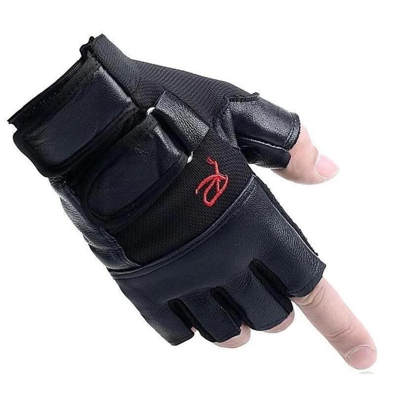 Men's Half Finger R Standard Leather Gloves Fitness Anti Slip Sports Warrior Cycling Tactics Outdoor Training Gloves PU Leather