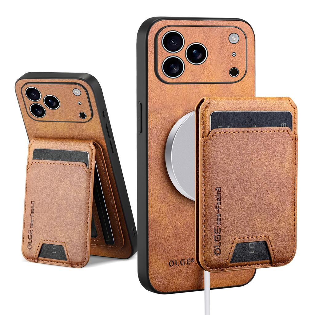 Custodia in Pelle Magnetica Wireless per iPhone 17 16 15 14 Plus 13 12 11 Pro Max 17E 16E con Supporto Air e Portafoglio