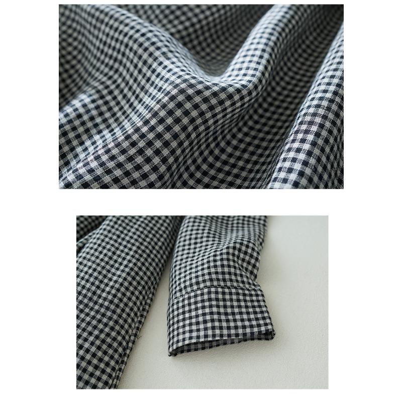 Rochie Nouă de Toamnă în Carouri din Bumbac și In, Rochie Cămașă Largă cu Mâneci Lungi pentru Femei