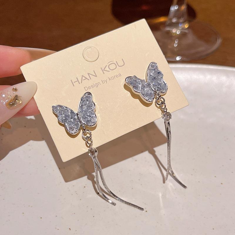 Super Fairy Crystal Butterfly Earrings Women's Niche High-end Sense Versatile Temperament Pearl Stud Earrings