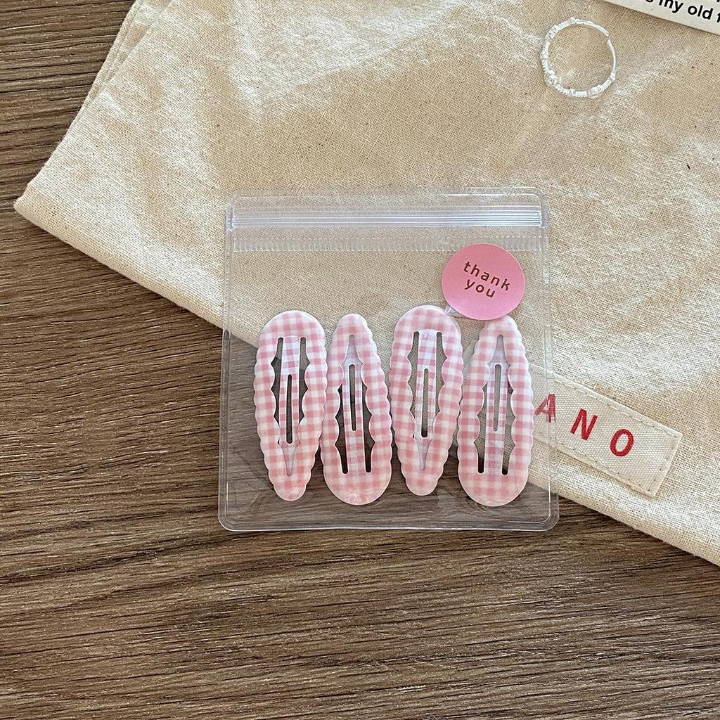 4Pcs/bag Sweet Cute Plaid Water Drops BB Clip College Style Young Students Women Girls Broken Hair Clip Fringe Bangs Hairpin