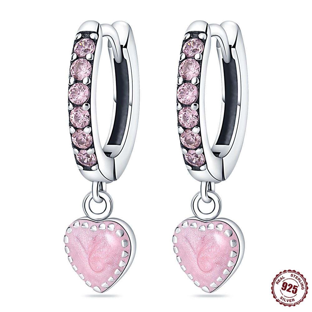 Style S925 Silver Earrings Love Heart Theme Series Women Hoop Earrings Holiday Wedding Fine Girls Jewelry Gifts
