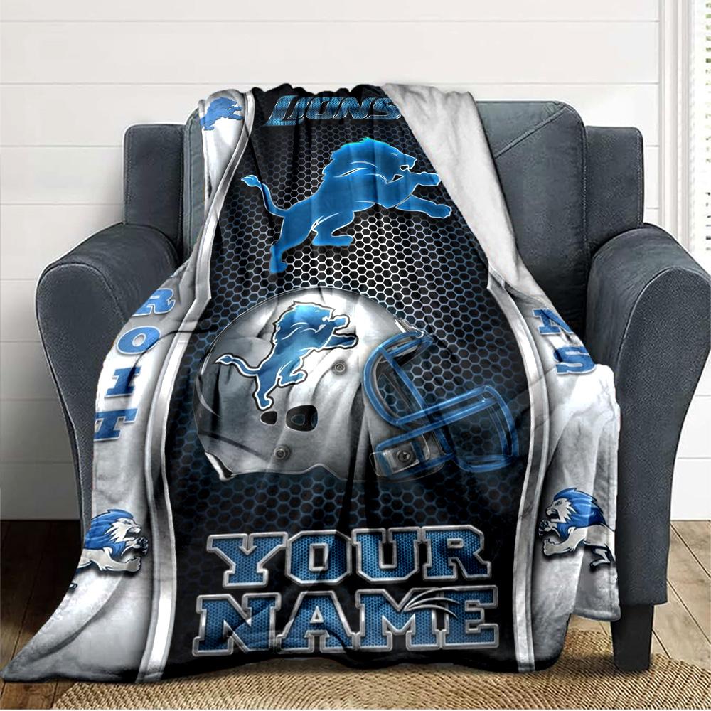 Name Custom Detroit Lions Print Flannel Blanket High Quality Warm Comfortable Cover for All Seasons Perfect for Gifts Home Decor