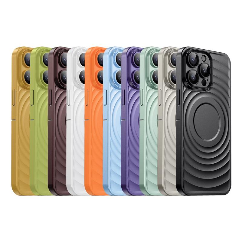 

Для Magsafe Магнитный корпус для Iphone 15 14 13 Pro Max Wave Ripple Сплошной цвет Противоударный пластиковый жесткий ПК Тонкий чехол с пленкой для объектива iPhone 15 серый