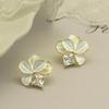 2023 Spring/Summer Elegant Korean Style White Drip Glaze Cubic Zirconia Flower Earrings