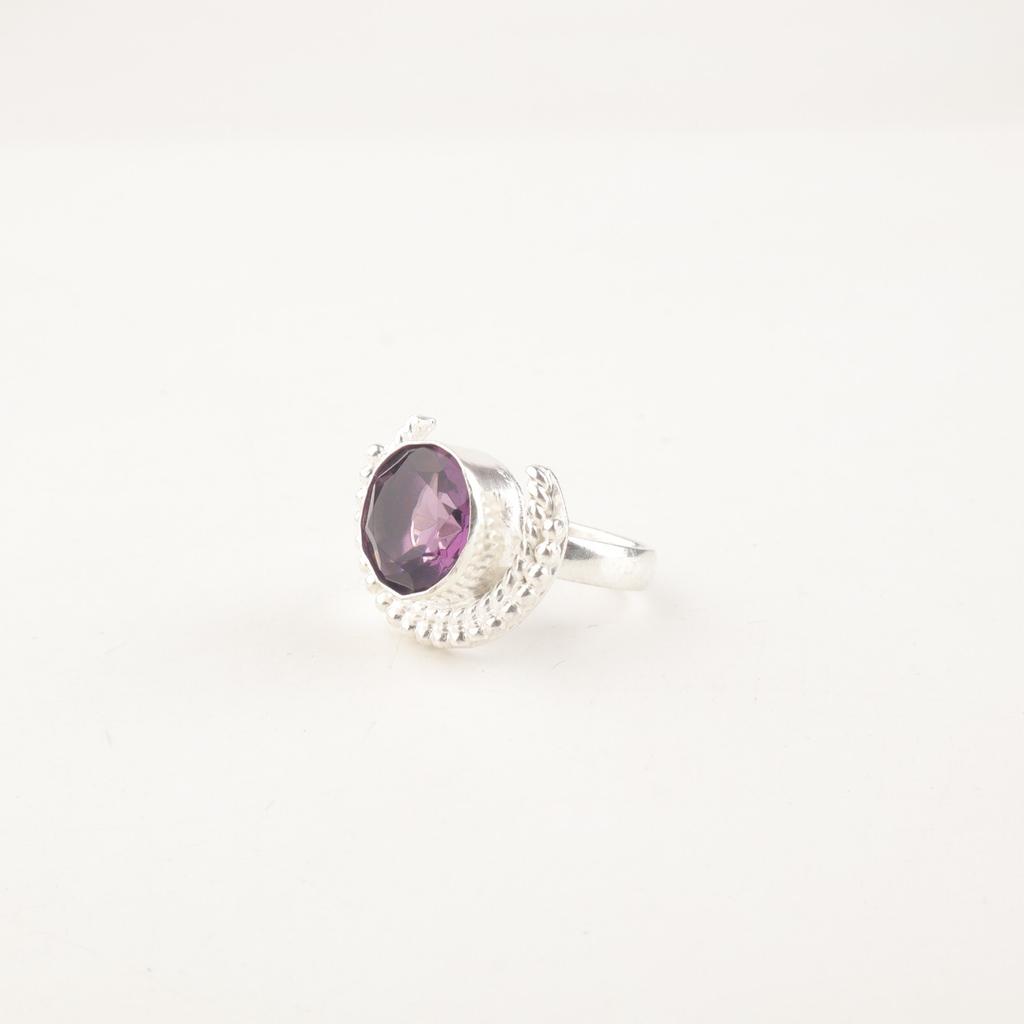 Gemma Ametista Argento Sterling 925 Gioiello Fatto a Mano Pietra Portafortuna di Febbraio Anello RR-48-7