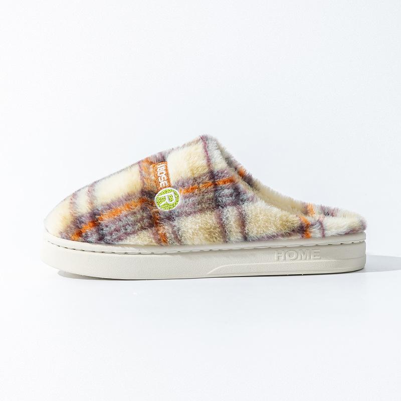 Home Cotton Slippers 2025 Winter New Indoor Home Velvet Warm Thick Bottom Non-slip Colored Plaid Cotton Mop