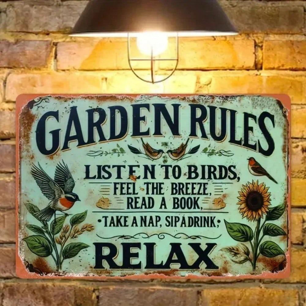 Vintage Garden Rules Metal Sign 8x12 Inch Wall Decor for Home Bar Cafe