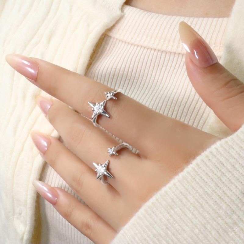 Gu Maoning, hollow star ring, cold wind personality tide open index finger ring, light luxury diamond meteor ring