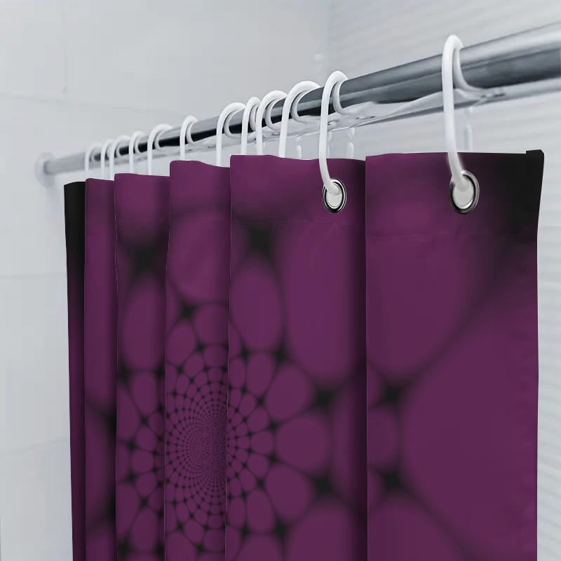 3D Printing Shower Curtain Set Circular Purple Pattern Decorative Bathroom Liner Waterproof Fabric Size Customize Available For