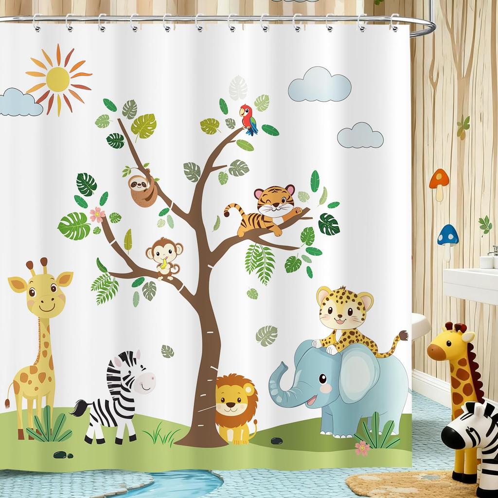 Funny Animal Print Shower Curtain Cute Cartoon Animal Bath Curtain For Bathroom Bathtub Bathing Cover Shower Curtains Home Decor