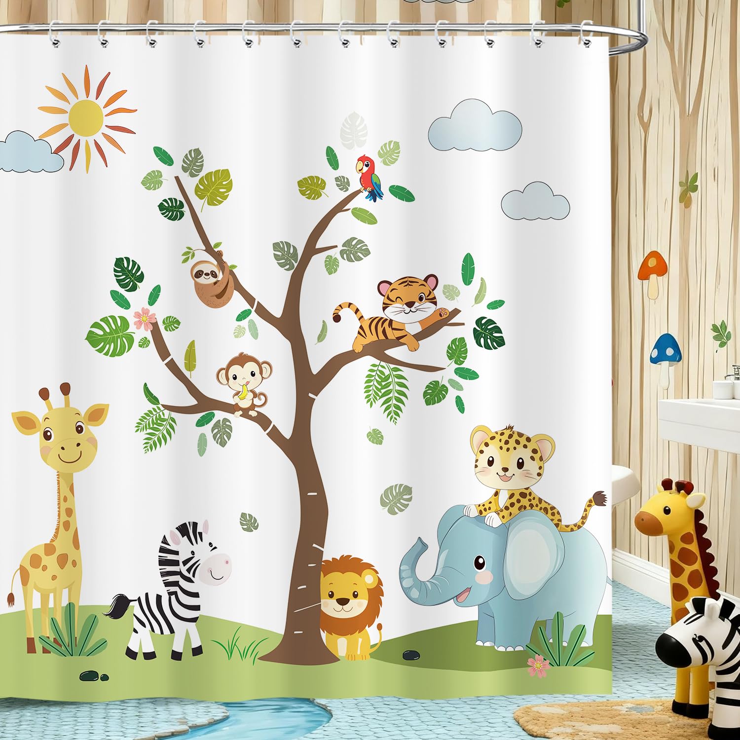 

Funny Animal Print Shower Curtain Cute Cartoon Animal Bath Curtain For Bathroom Bathtub Bathing Cover Shower Curtains Home Decor W60H190(CM)-1 Pcs