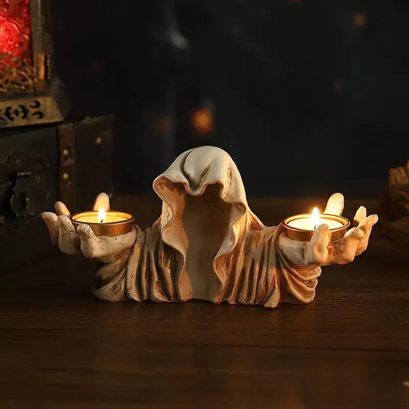 Halloween Wizard Cat Retro Candle Holder - Mysterious Dark Style Aromatherapy Ornament for Ghost Festival
